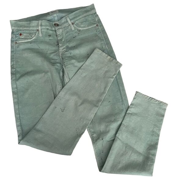 Hudson Nico Midrise Super Skinny Jeans, mint green/black python print sz 26 - Picture 2 of 11